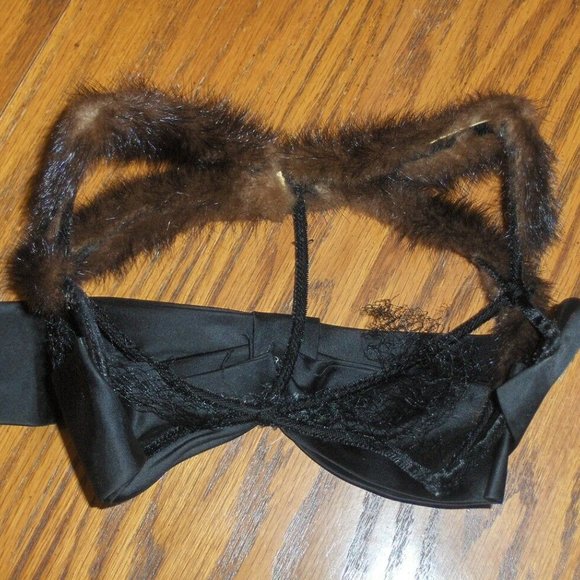Vintage Mink Hat with Black Bow Cap Head Topper Cover - Picture 3 of 5